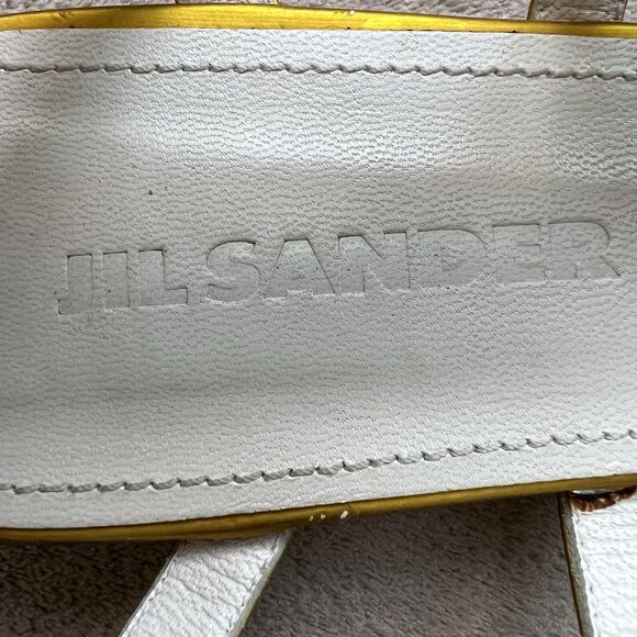 Jil Sander Metallic Gold Cage Peep-Toe Slingback Flat Sandal Women 38.5 US 7.5 - Picture 10 of 13